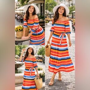 Boston Proper Colorful Striped Maxi Dress size XL